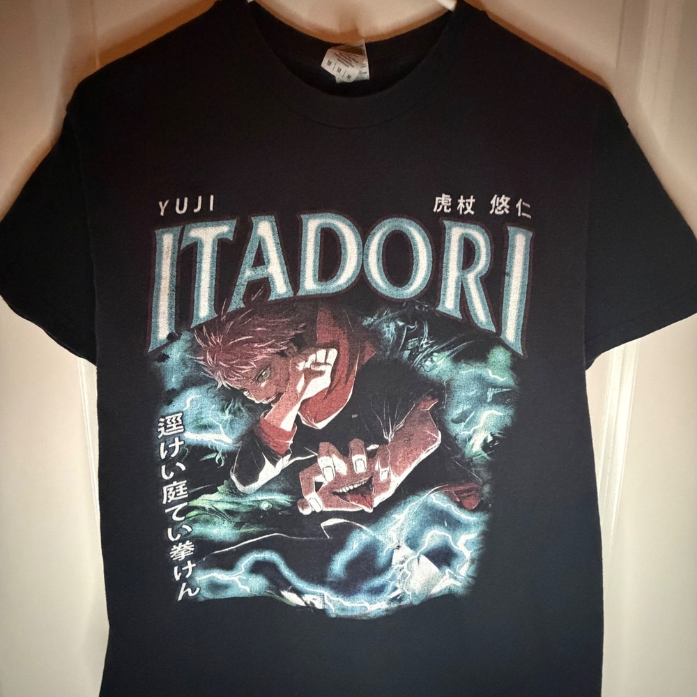 Jujutsu Kaisen Yuji Itadori Graphic T-Shirt Mens Medium Black Anime Tee Gildan